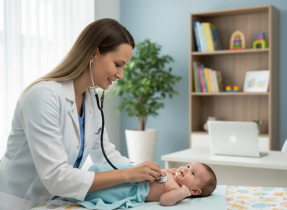 Pediatra badająca niemowlę w Dziki Clinic w Łodzi - prywatna opieka pediatryczna