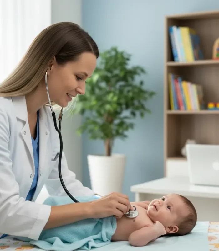 Pediatra badająca niemowlę w Dziki Clinic w Łodzi - prywatna opieka pediatryczna